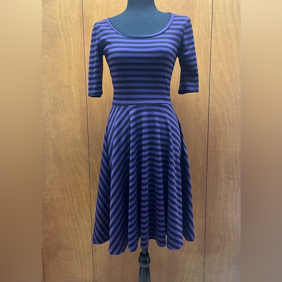 LuLaRoe Purple and Black Striped Midi Dress - Picture 1 of 5